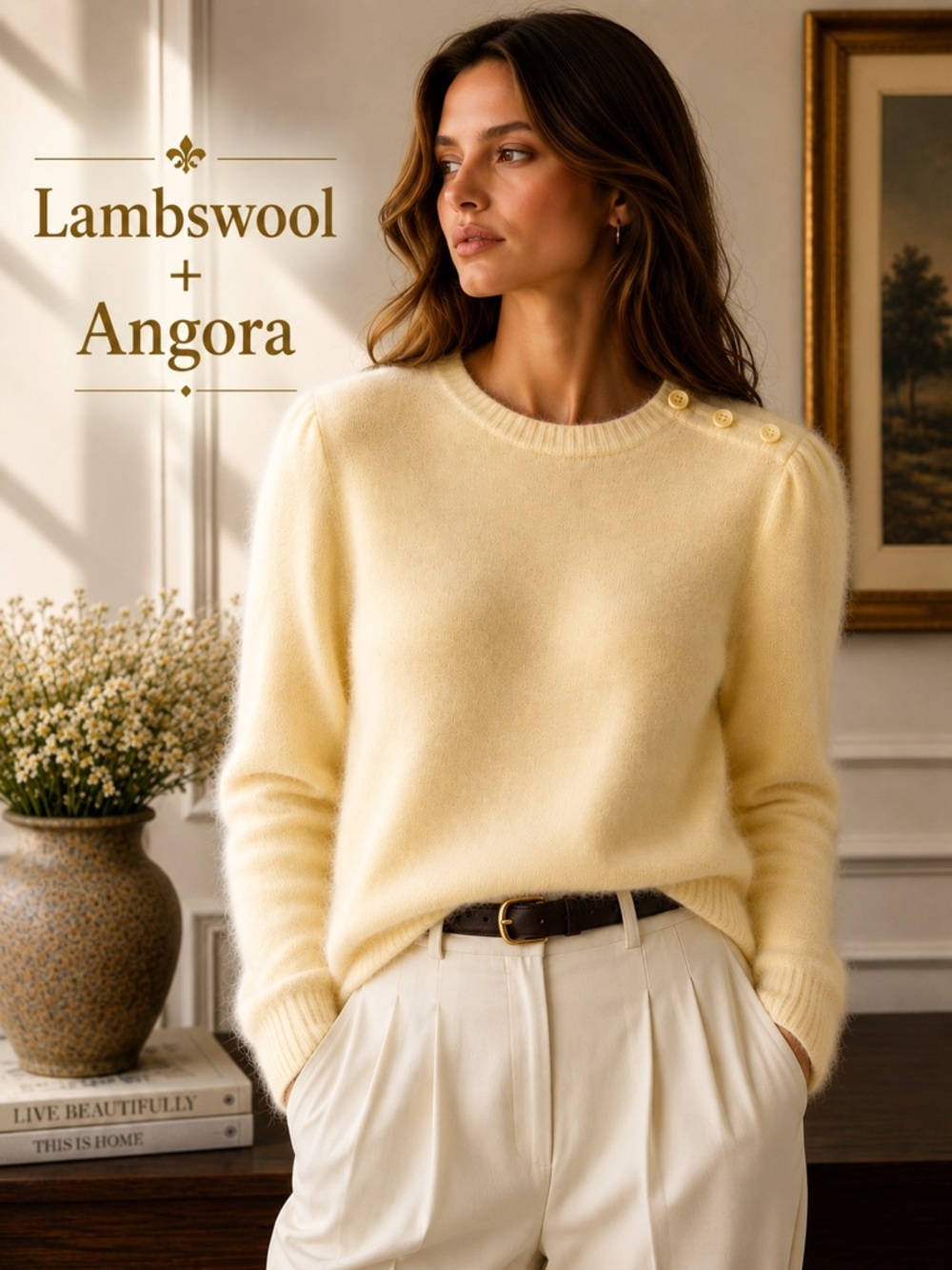 Vintage Saks Fifth Avenue Lambswool Angora Sweater M Fits S Soft Yellow Luxury